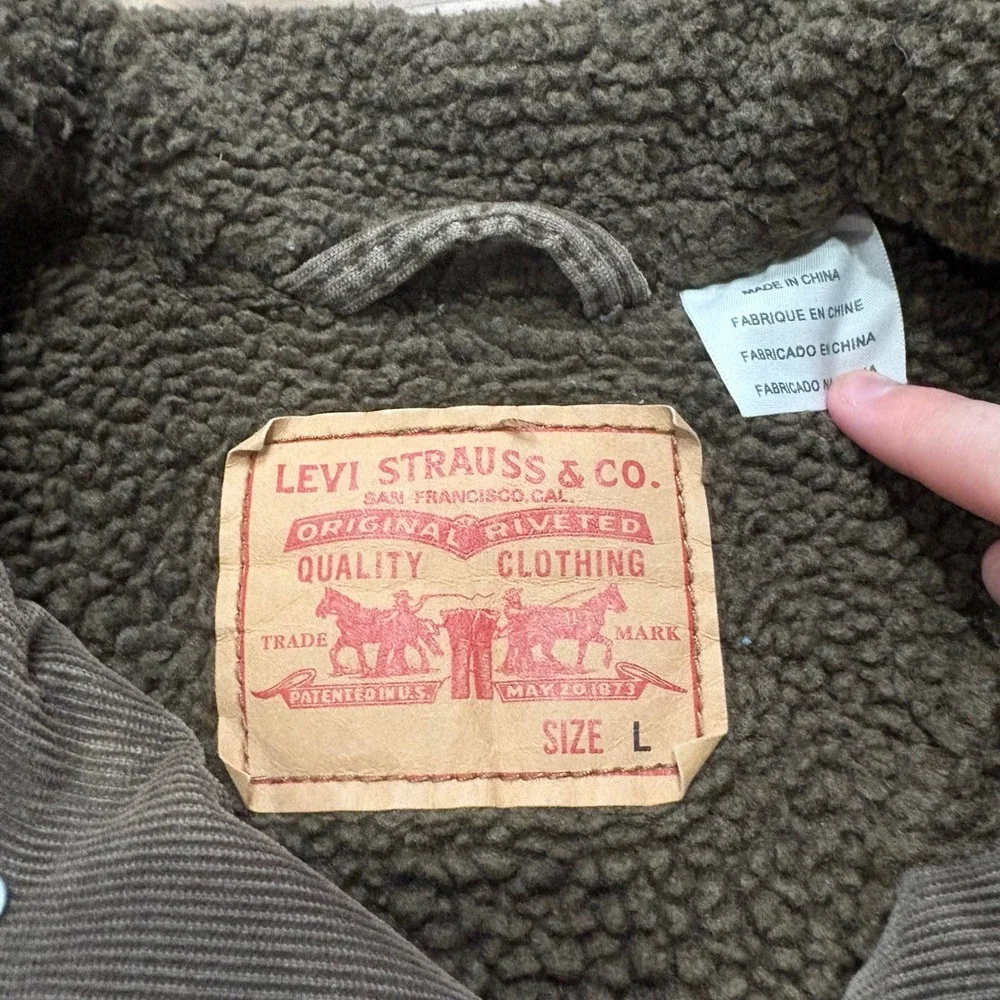 Y2K Levi's Trucker Jacket Mens L Brown Corduroy Sherpa Lined Workwear Coat